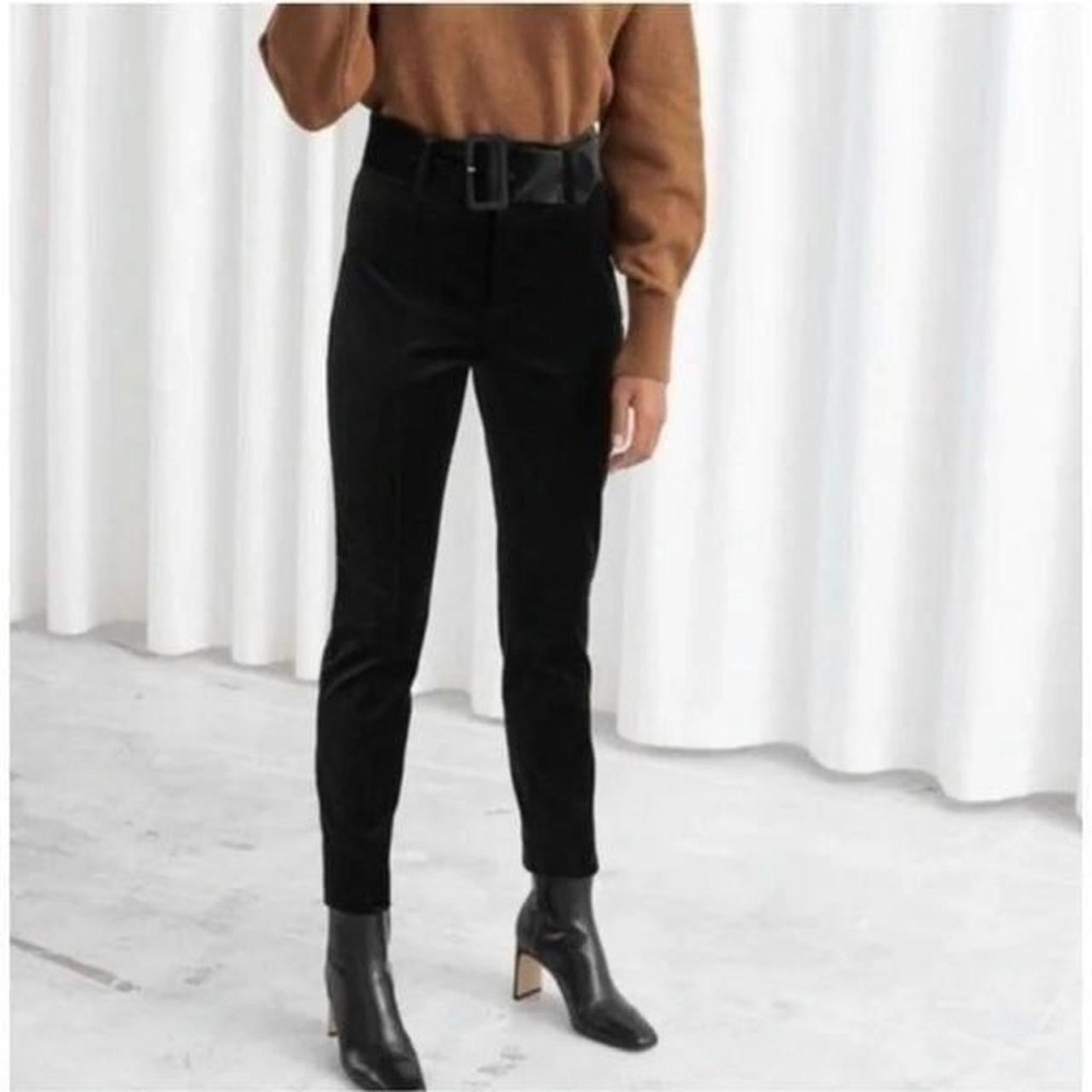 & Other Stories Black Velvet Belted Pants size 6